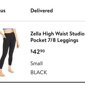 Zella High Waist Studio lite pocket leggings 7/8, size small, black